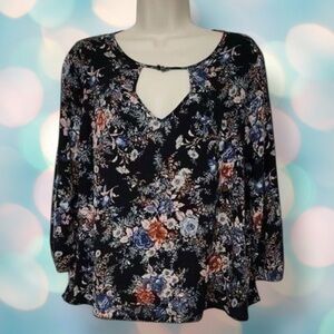 American Eagle Women’s Boho Long Sleeve Floral Keyhole Blouse Shirt Top Size S